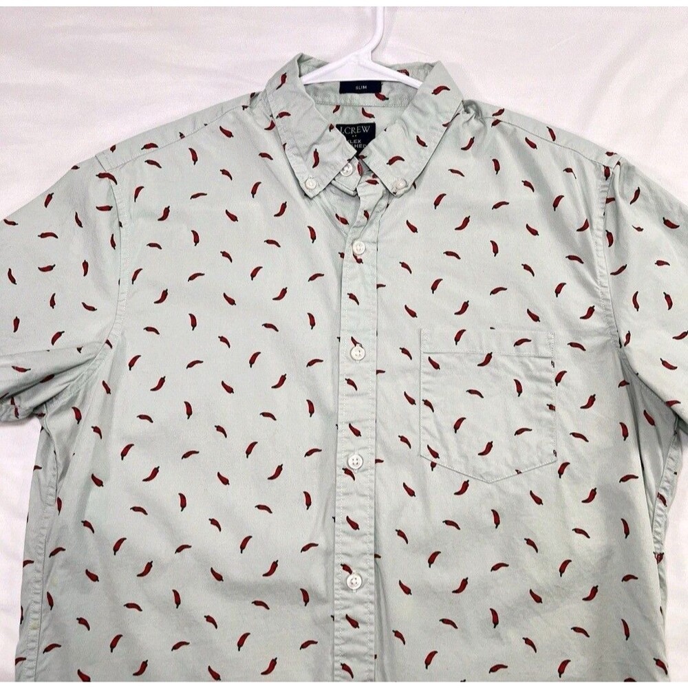 J.Crew Mens Red Chili Pepper Blue Green Shirt Slim Button Down Preppy Summer
